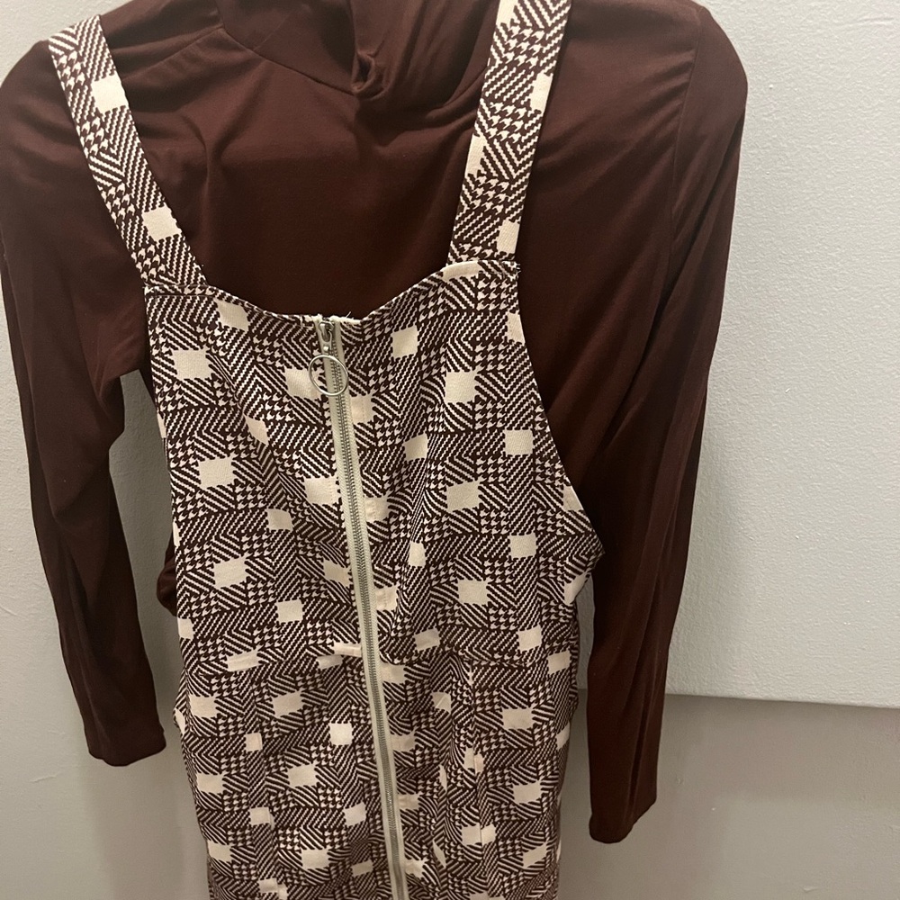 SHEIN Brown and White Patterned Dress